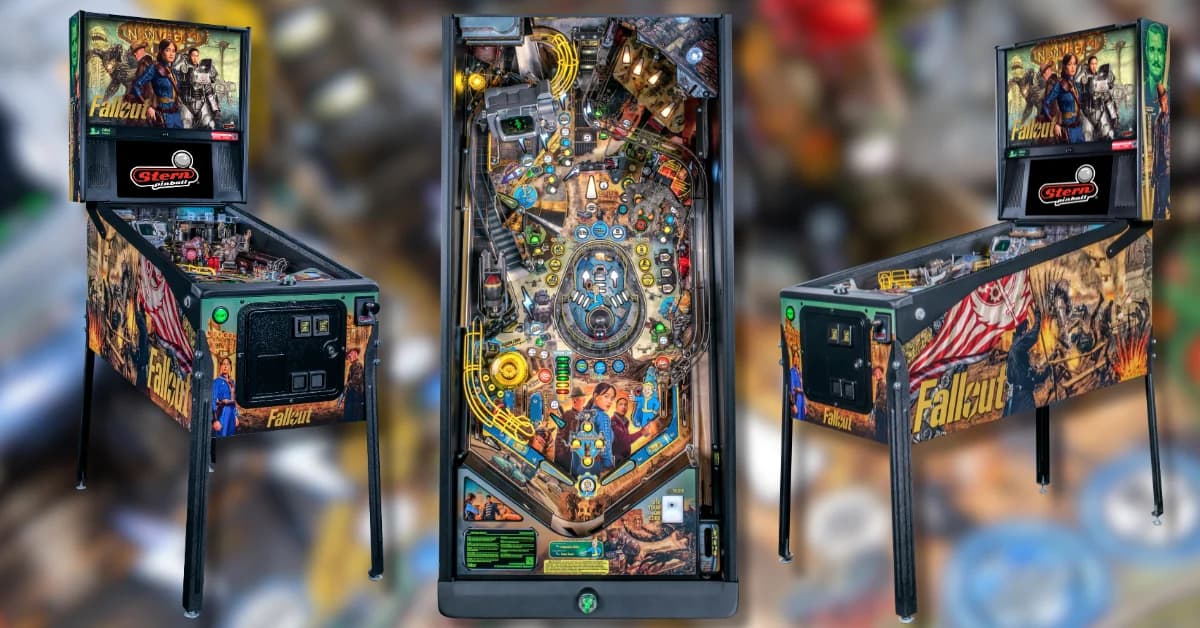Fallout Premium: cabinet from the left, playfield, cabinet from the right
