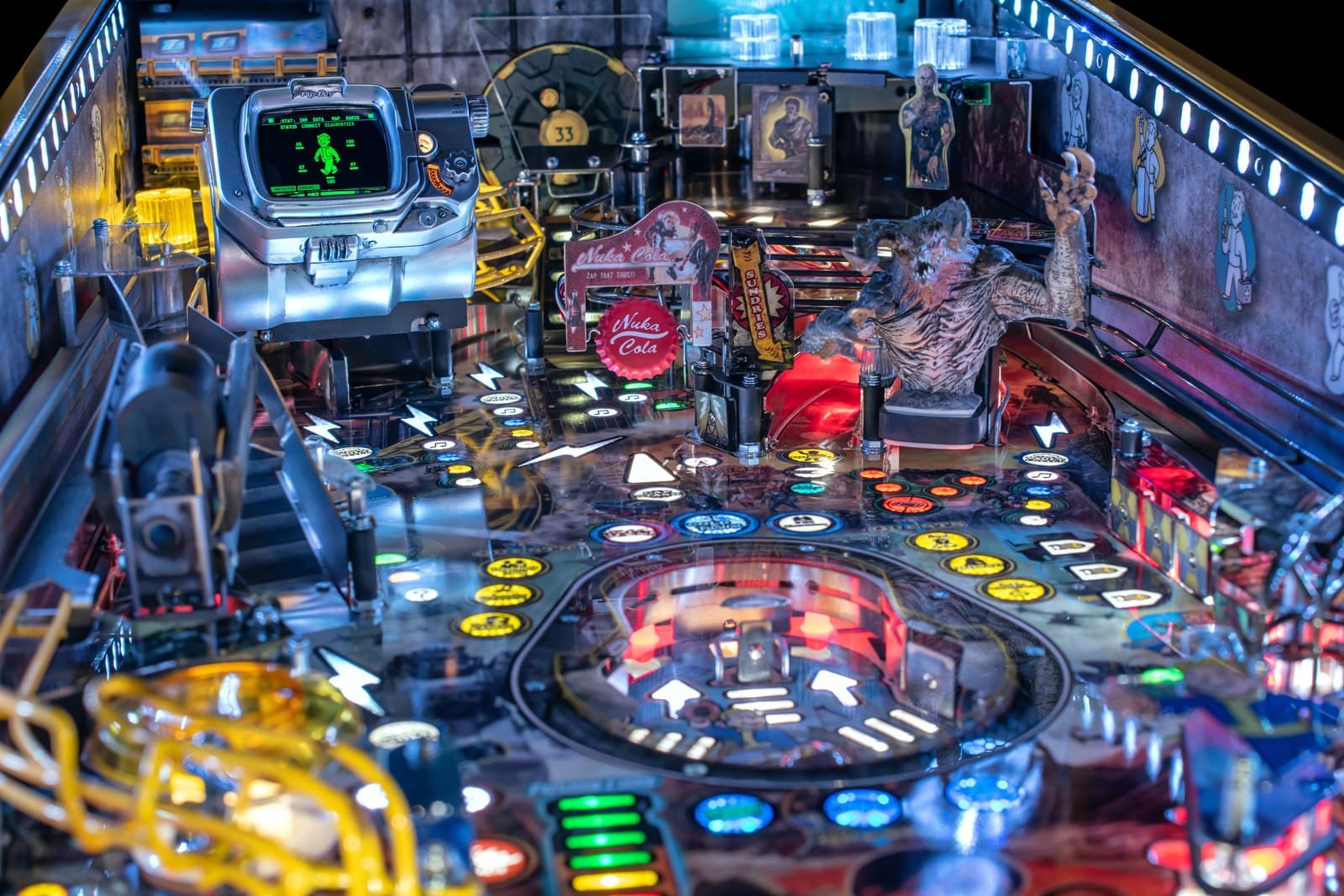 The LE playfield from the front with the vault lit