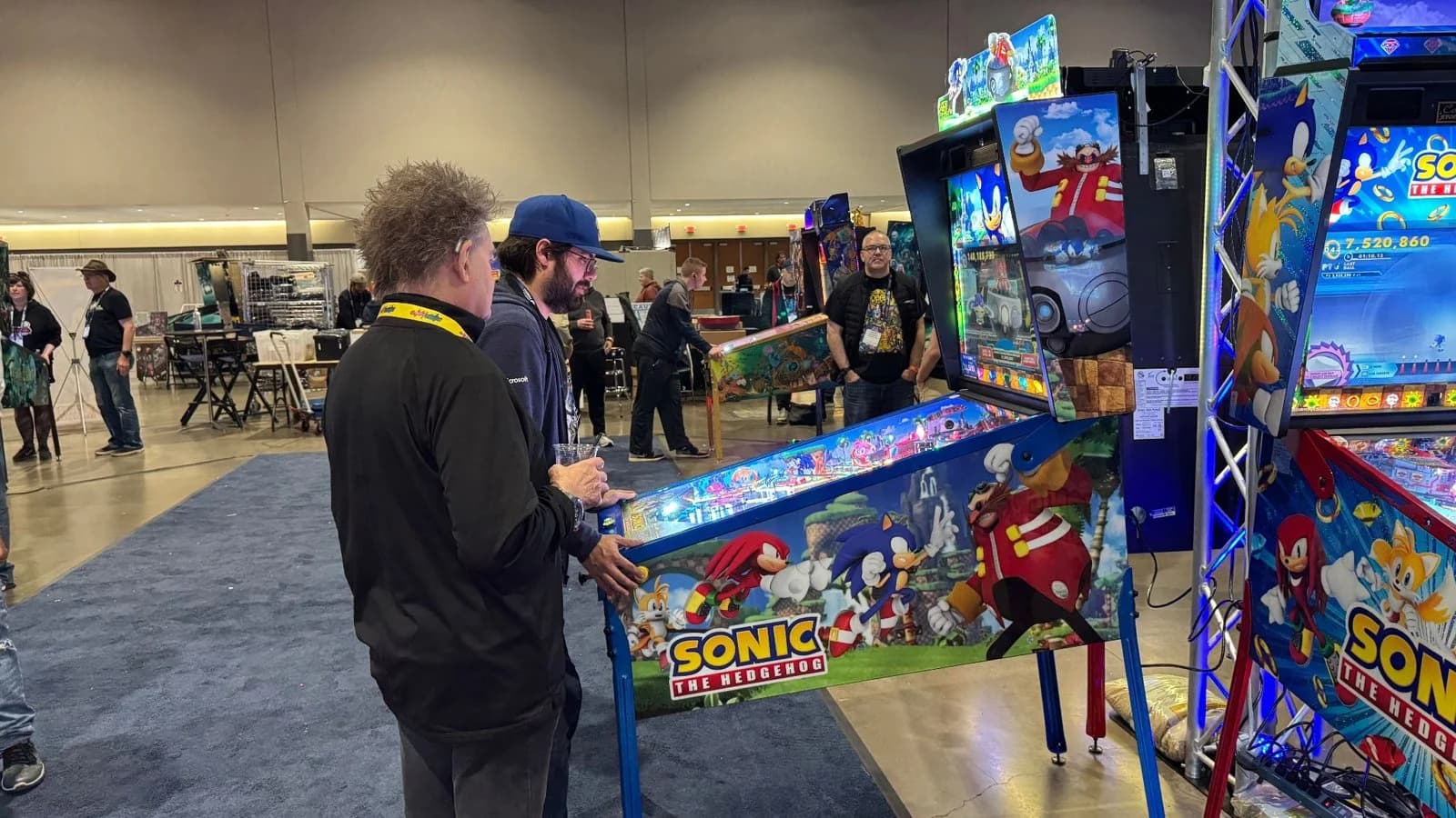 A player at Jersey Jack Pinball's Sonic the Hedgehog