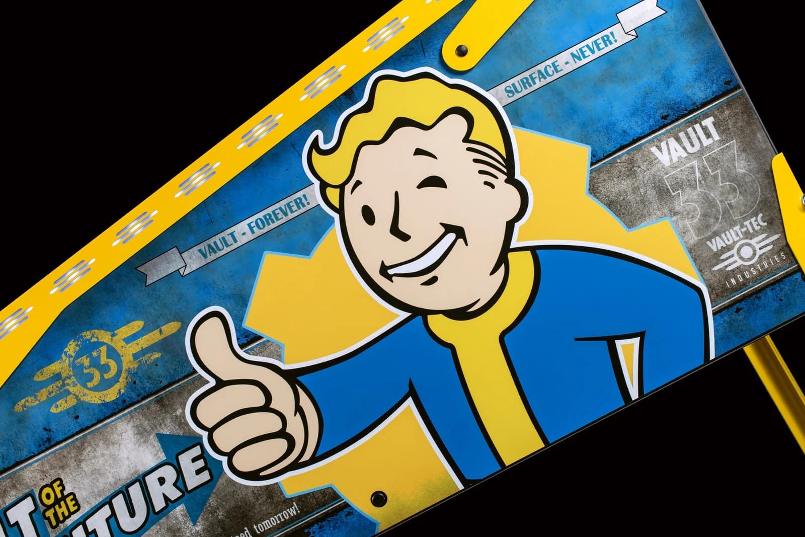 LE side cabinet art: The Vault of the Future, Vault Boy giving a thumbs up