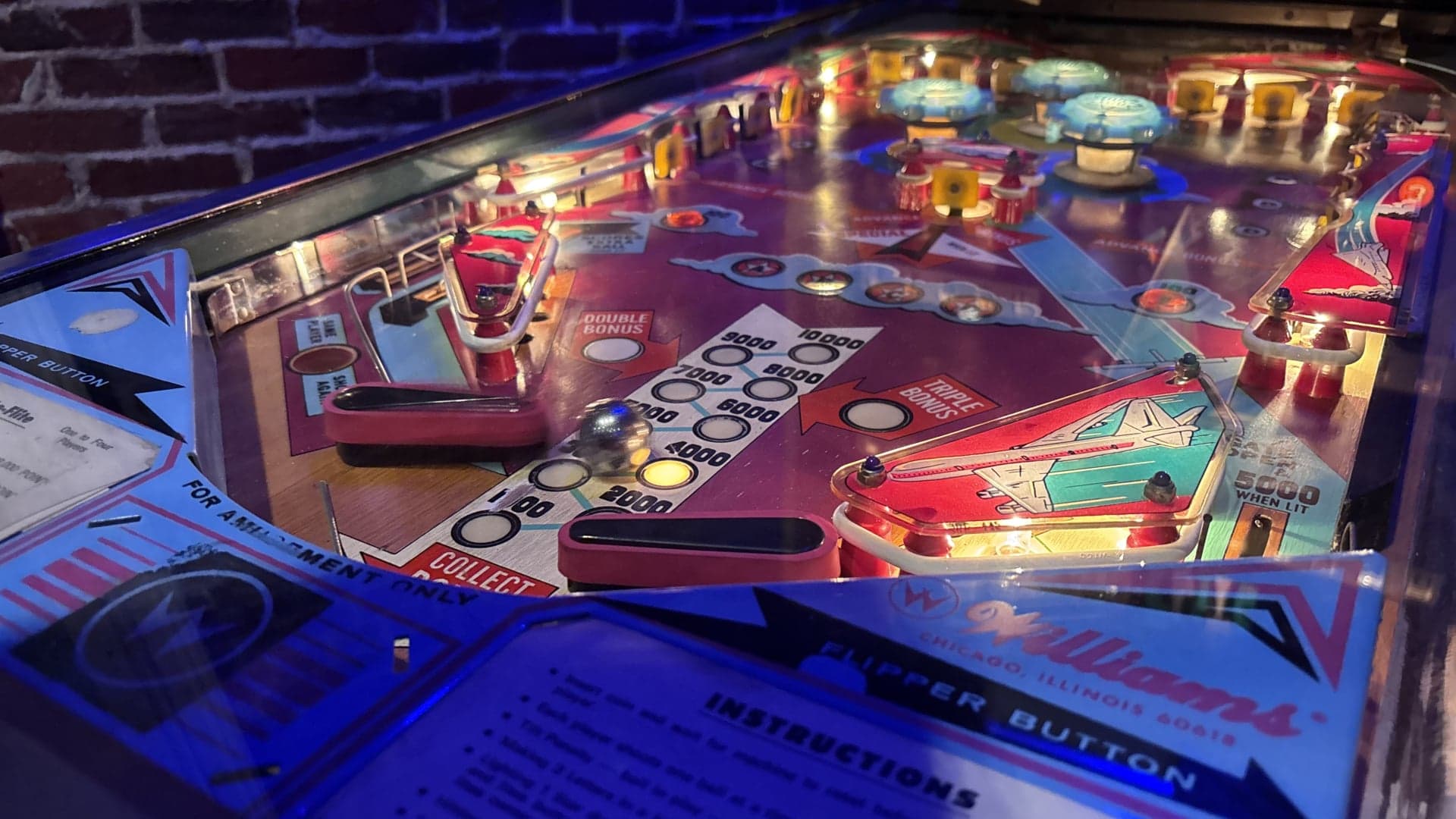 Playfield of a 1974 Williams Strato-Flite pinball machine