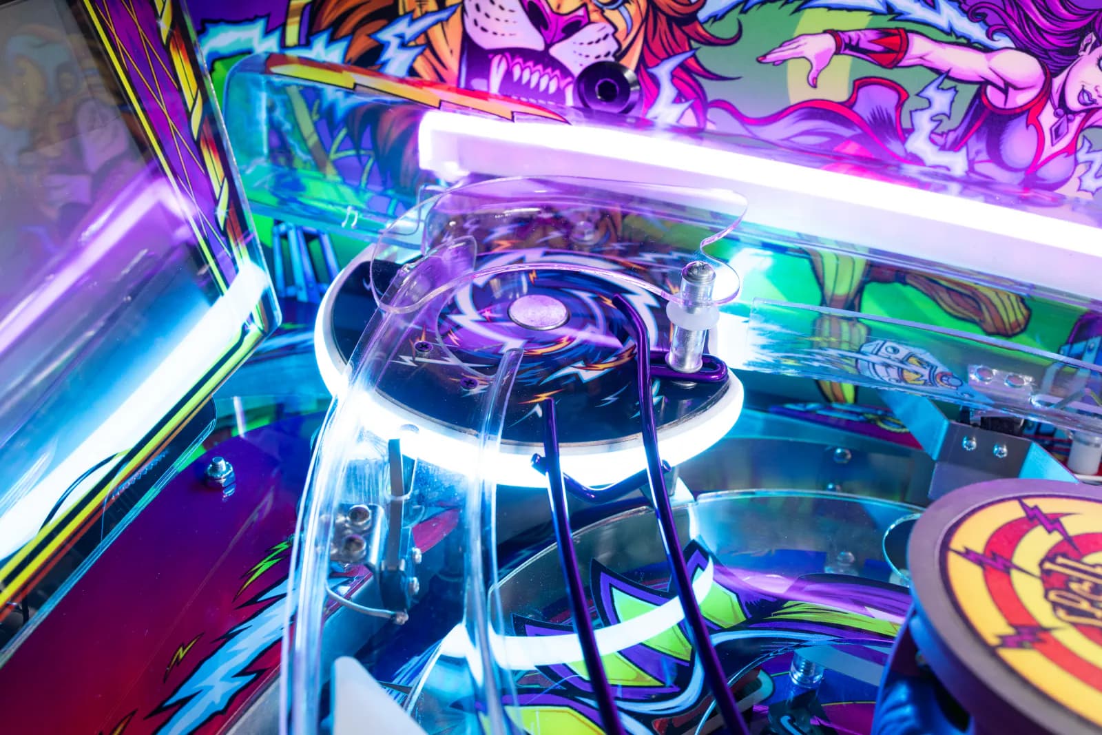 Upper playfield lit by the RGB neon tube