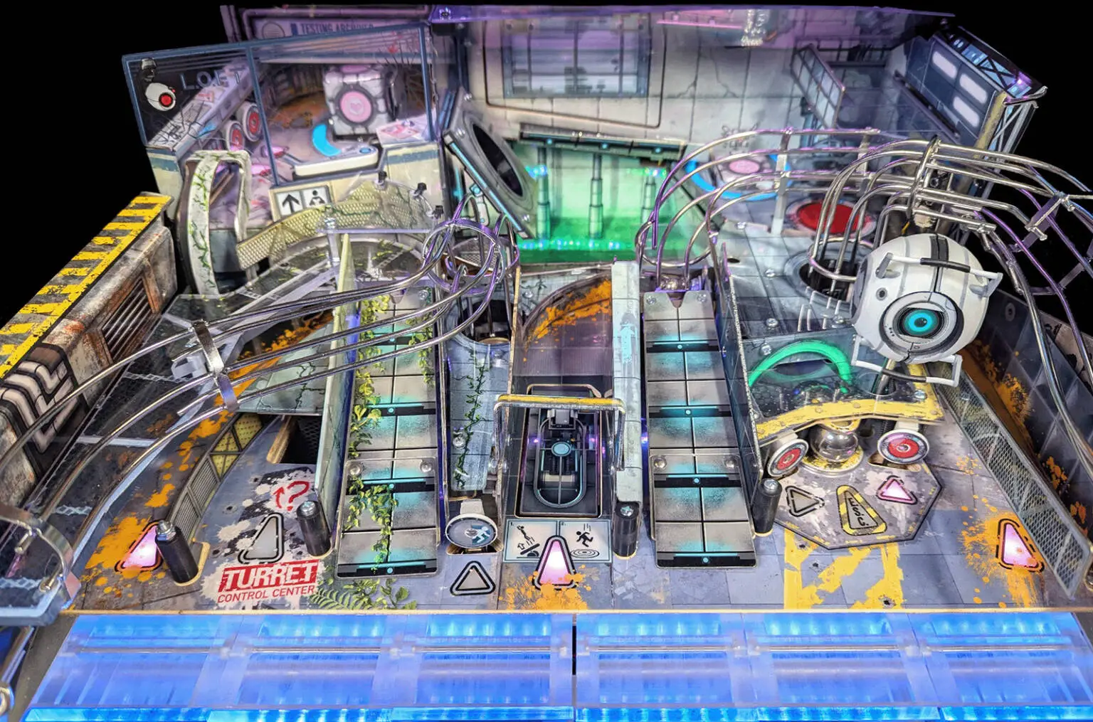 Portal pinball playfield with clear ramps, the Turret target and a Personality Core
