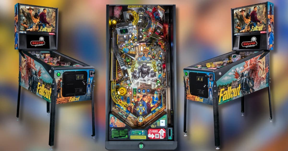 Fallout Pro: cabinet from the left, playfield, cabinet from the right