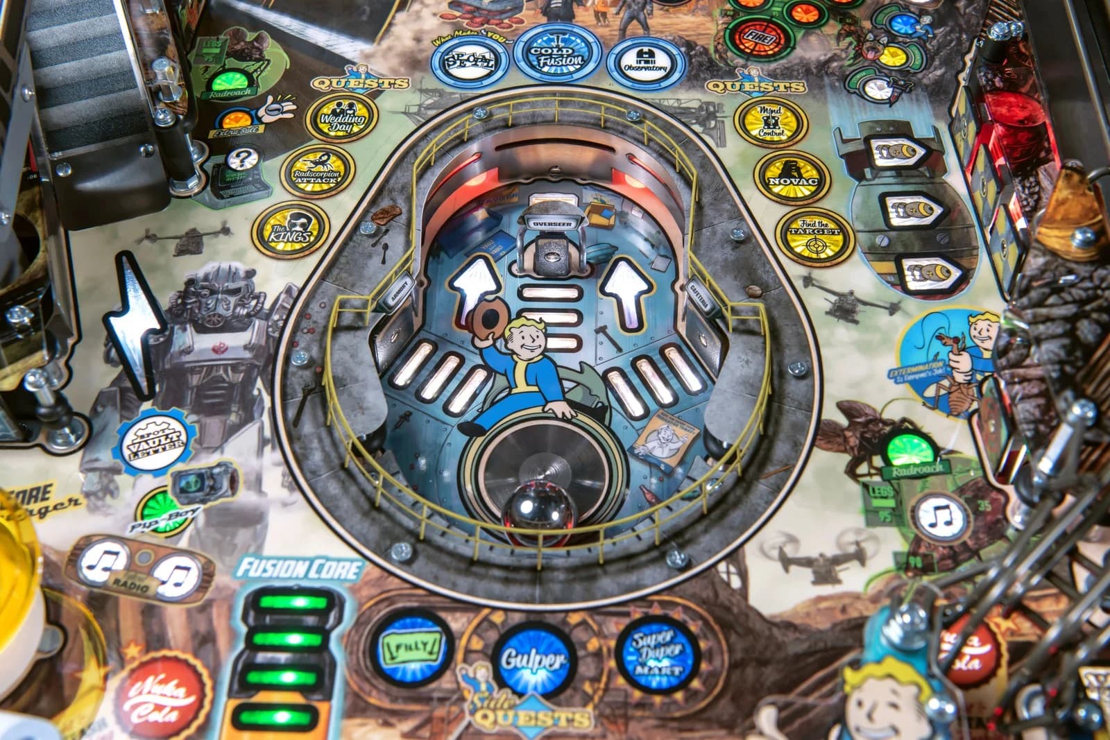 The Vault lower playfield with Magna-Flip on the Premium, from above