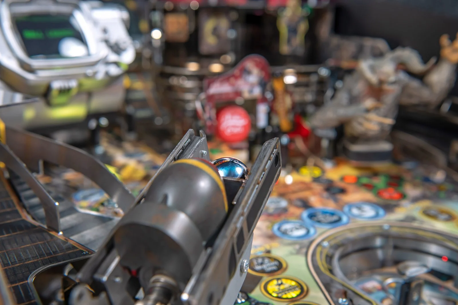 The Fat Man launcher aimed across the Premium playfield