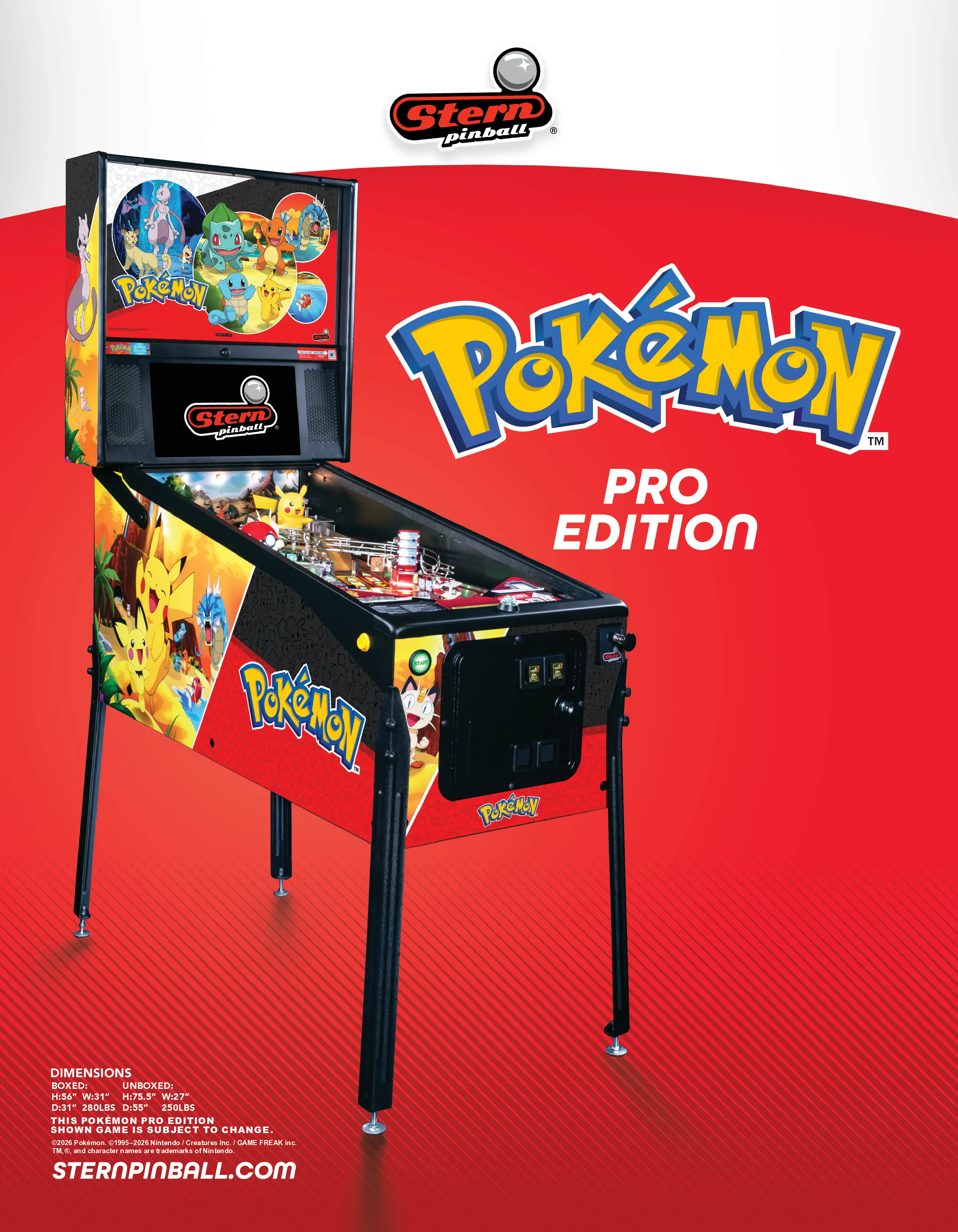 Pokémon Pro Edition flyer: the cabinet on a red background