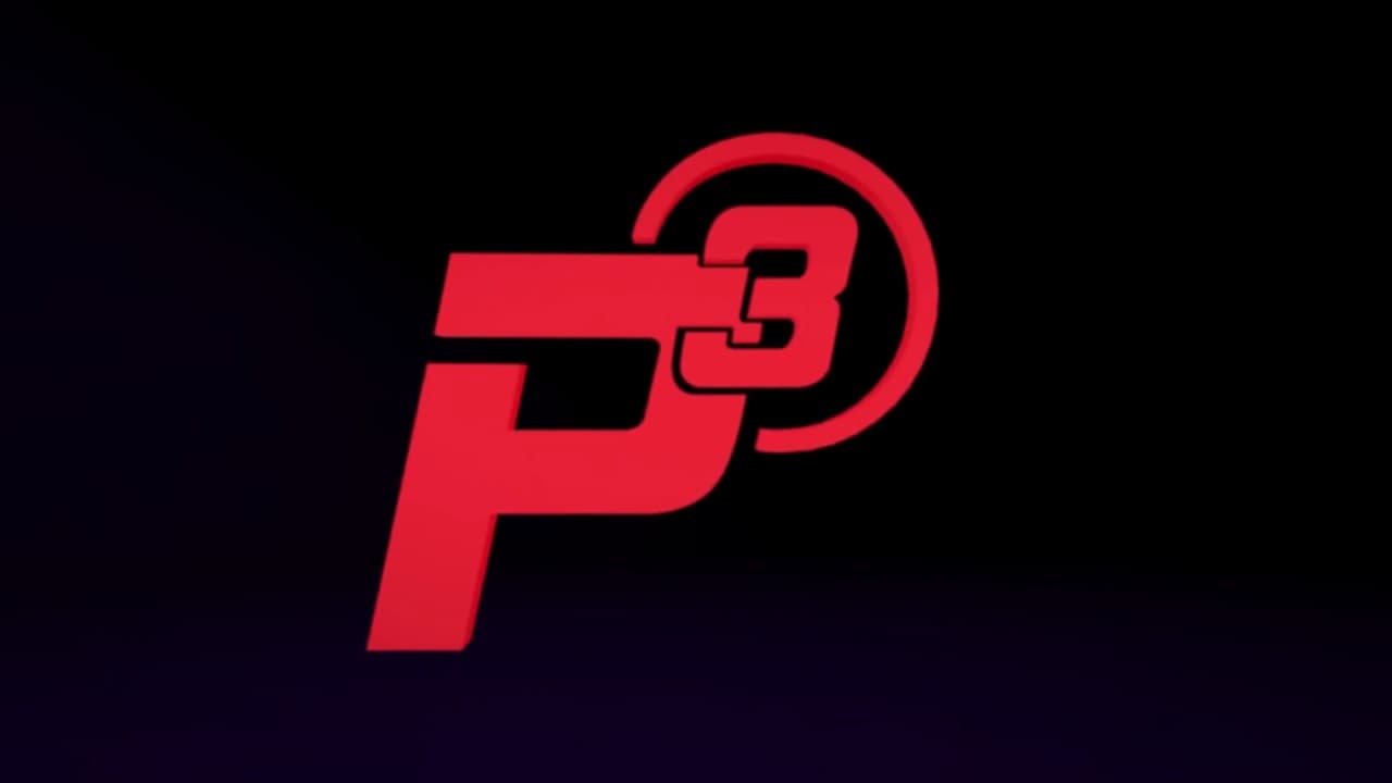 Red P3 logo on black background with stylized number three