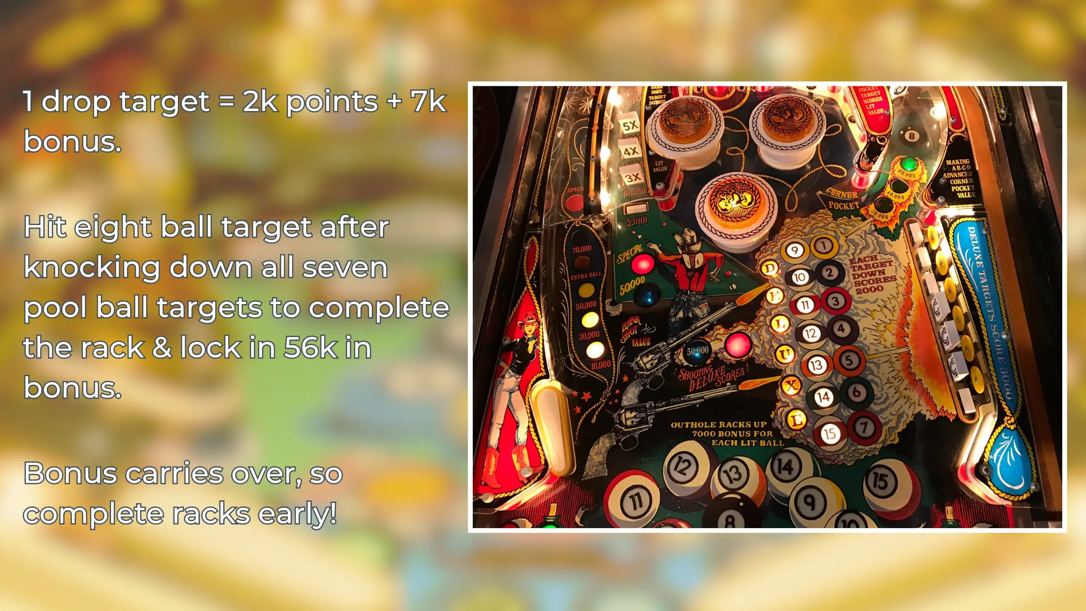 Detailed pinball machine playfield with numbered targets and colorful design