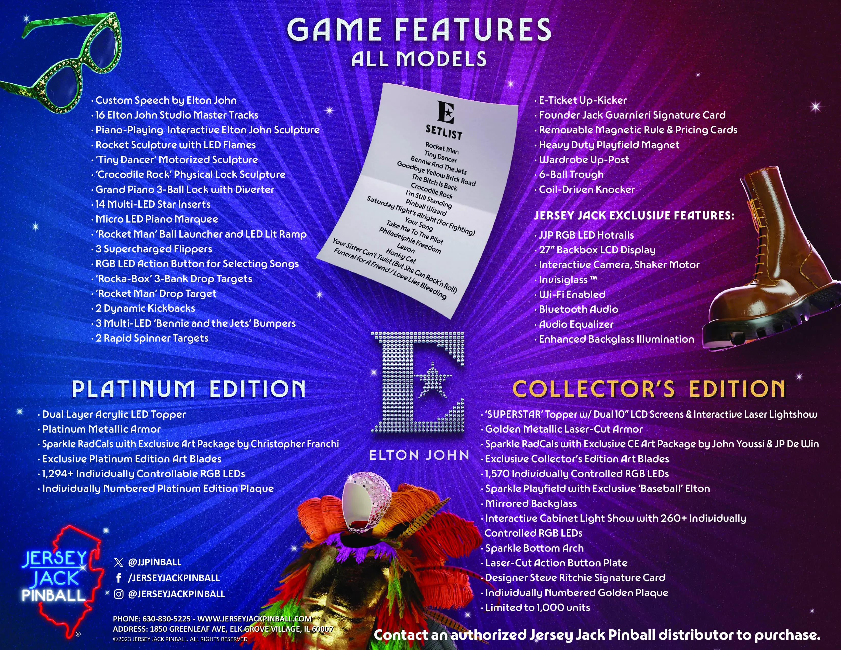 Elton John-themed pinball machine features detailed collector's edition specs