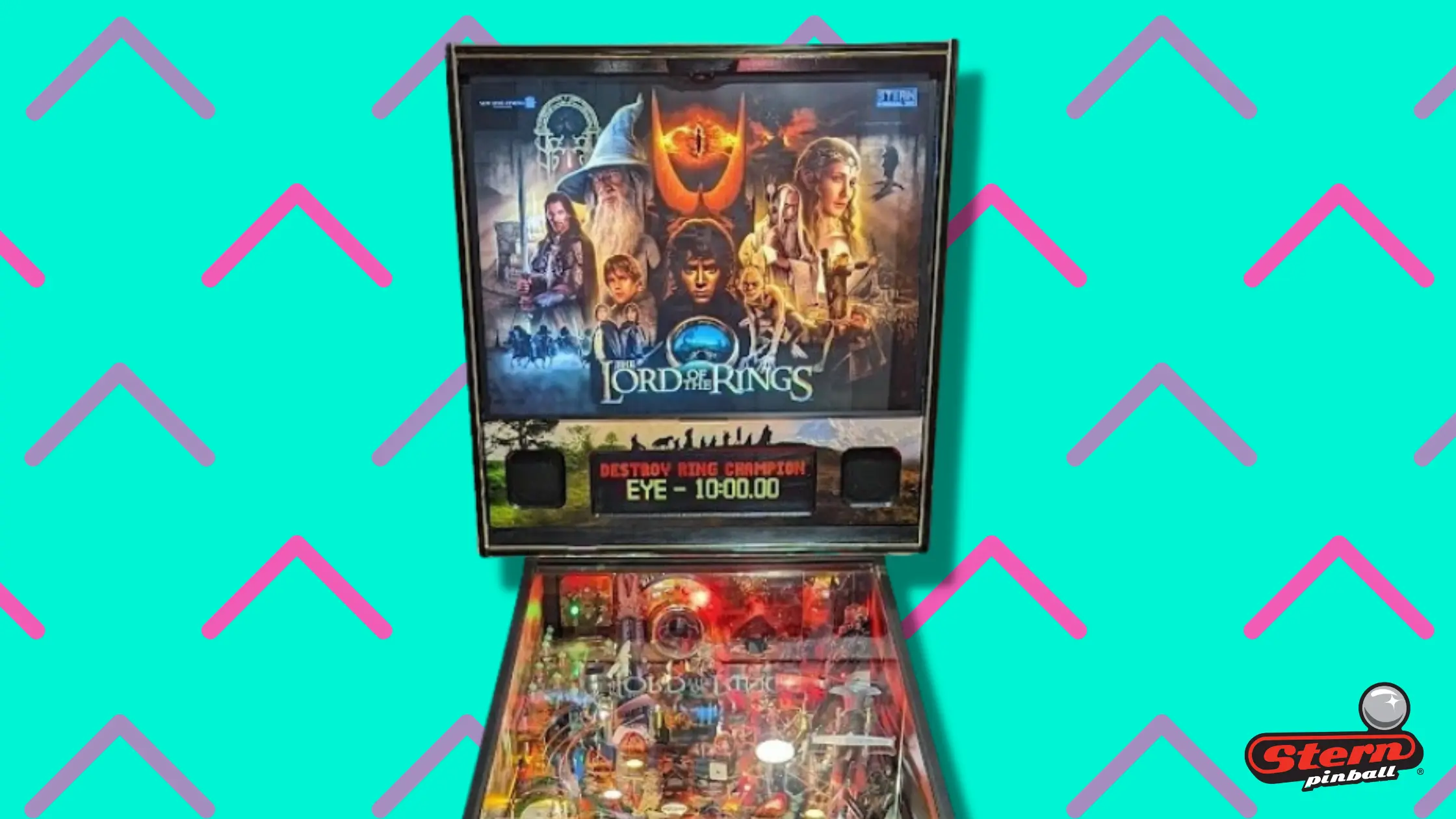 Lord of the Rings themed pinball machine with colorful playfield