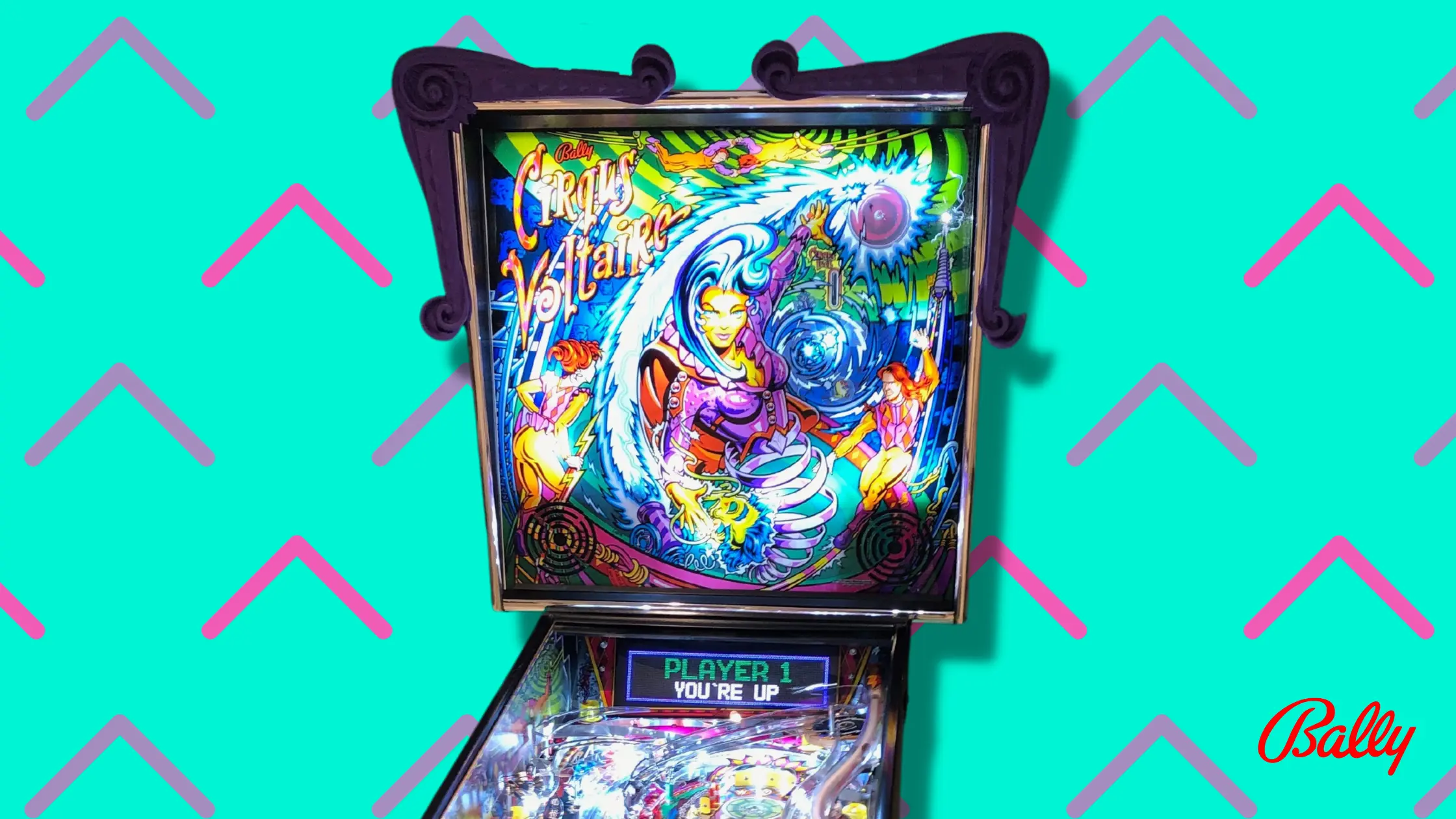 Colorful Cirqus Voltaire pinball machine with vibrant artwork and player screen