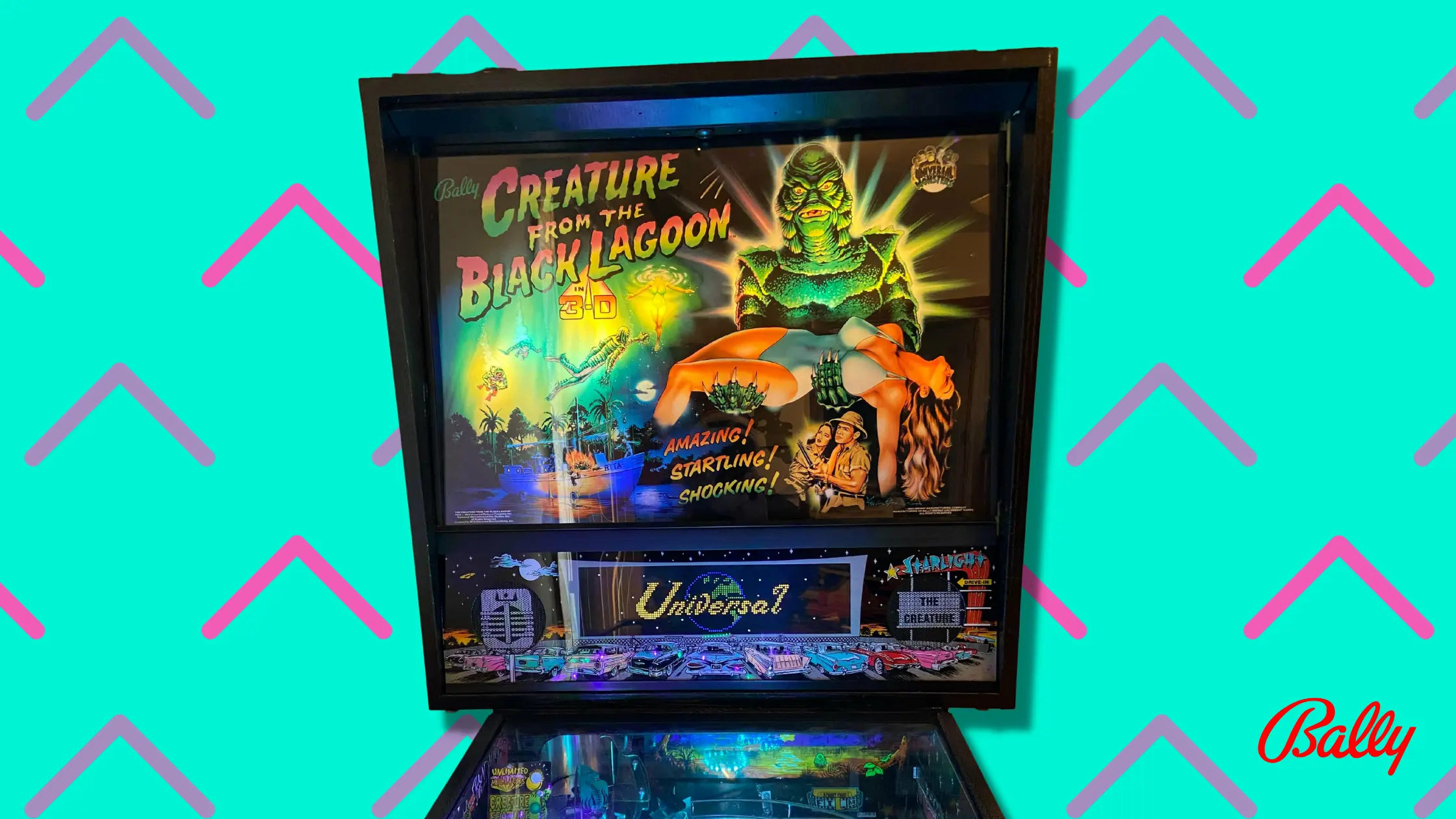 Creature from the Black Lagoon pinball machine with vintage horror movie artwork