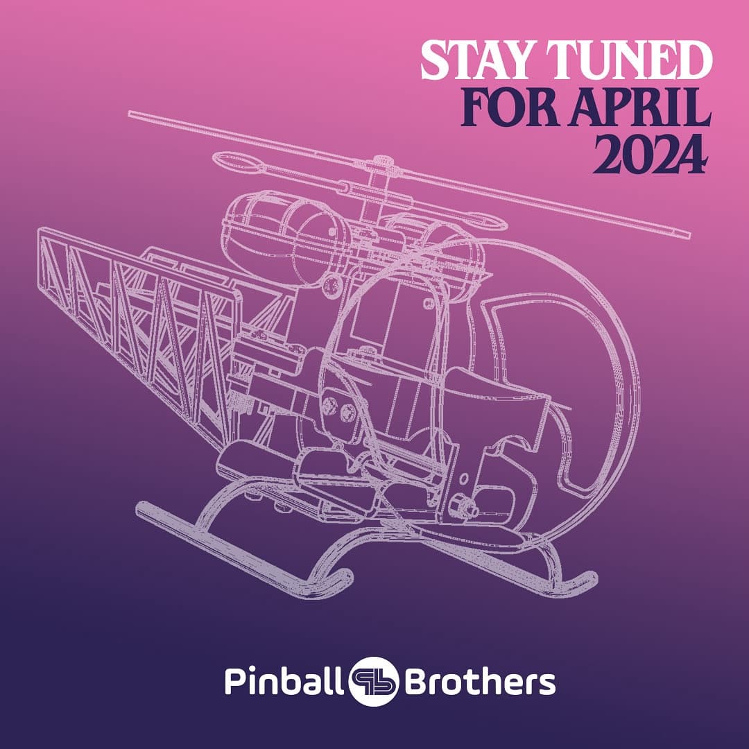 Wireframe helicopter teaser for Pinball Brothers, coming April 2024