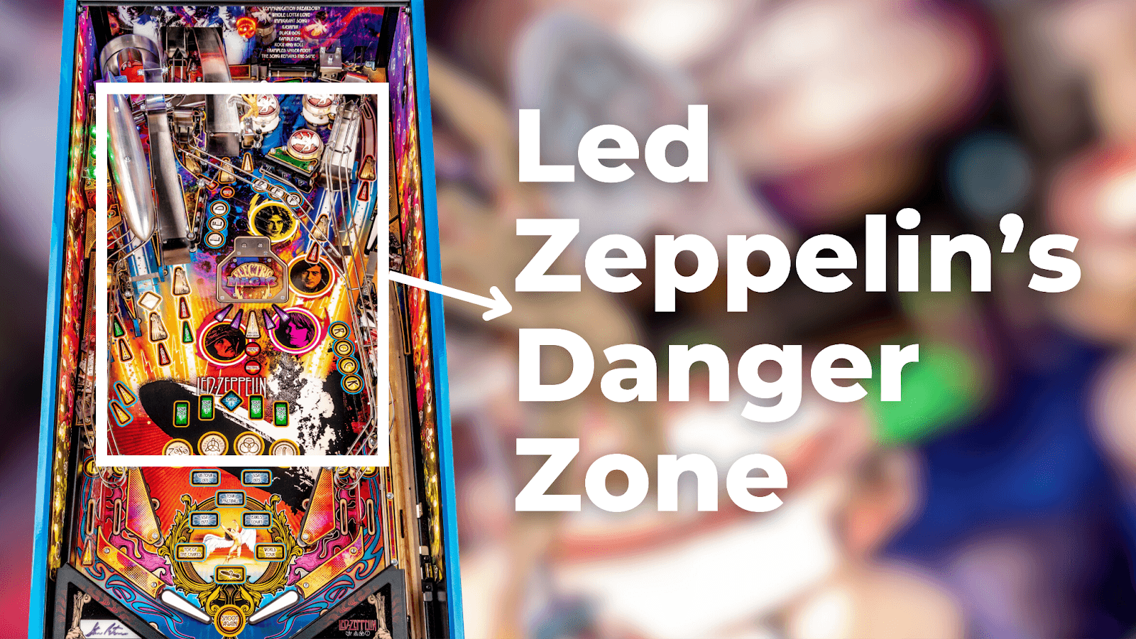 Colorful Led Zeppelin-themed pinball machine with intricate playfield design