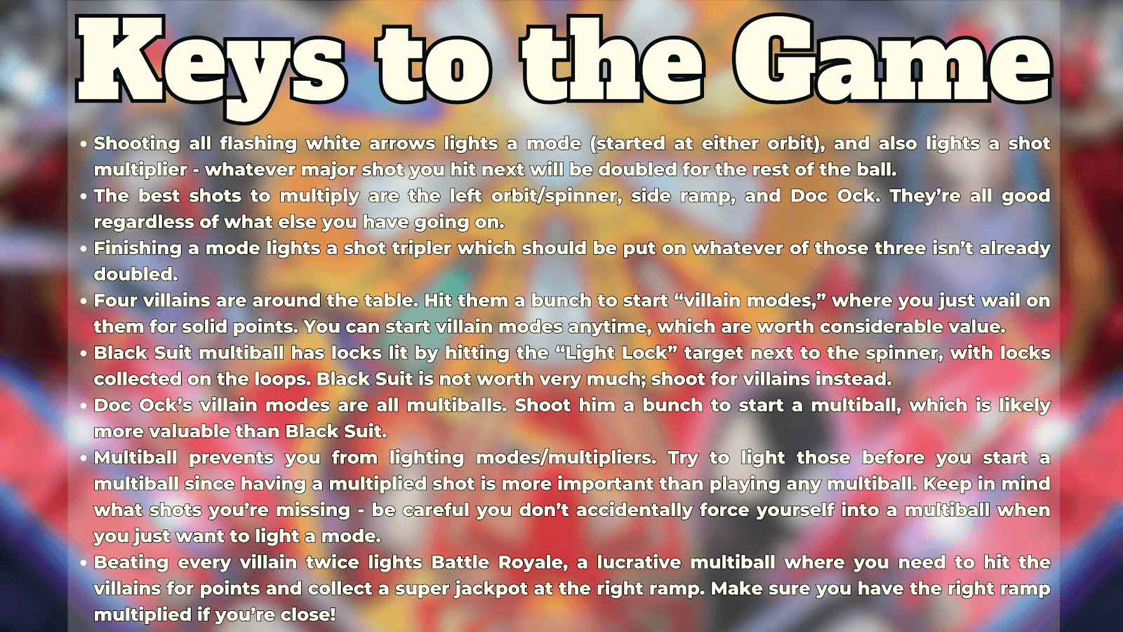 Image of the key points to score well in Spiderman pinball