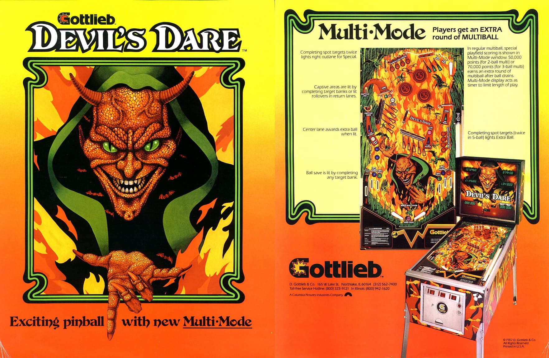 Devil's Dare pinball flyer, D. Gottlieb & Company, 1982