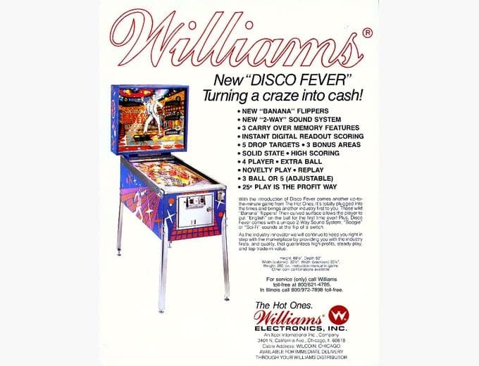Disco Fever pinball flyer, Williams Electronics, Incorporated, 1978