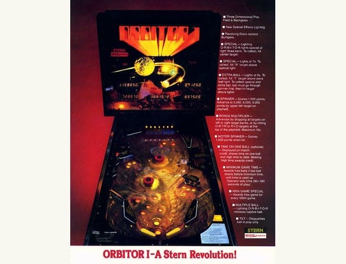 Orbitor 1 pinball flyer, Stern Electronics, Incorporated, 1982