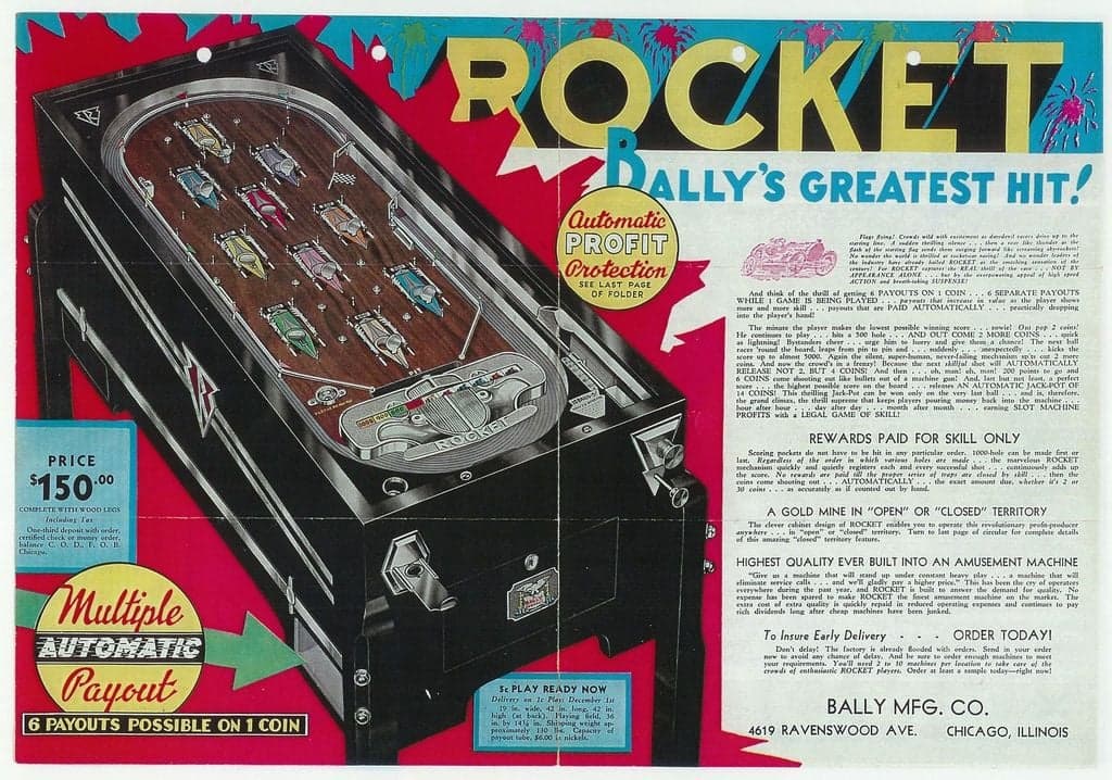 Rocket pinball flyer, Bally Manufacturing Corporation, 1933