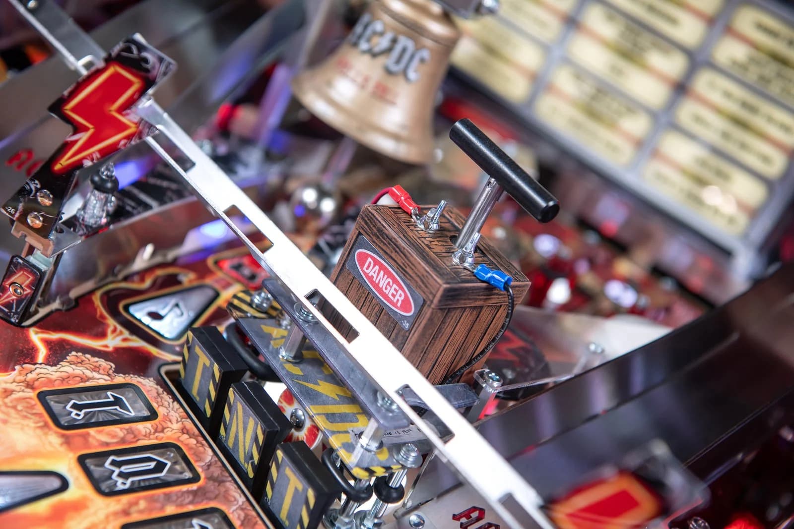 The TNT detonator box and three TNT drop targets, with the Hells Bells bell behind them