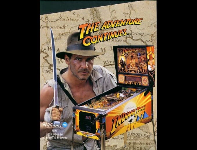 Indiana Jones: The Pinball Adventure pinball flyer, Williams Electronics Games, Incorporated, 1993