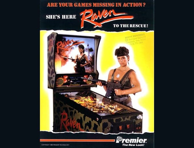 Raven pinball flyer, Premier Technology, 1986