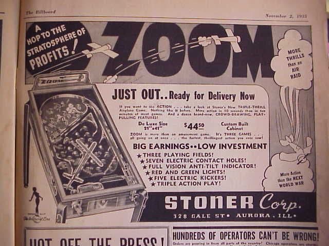 Zoom pinball flyer, Stoner Manufacturing Corporation, 1935