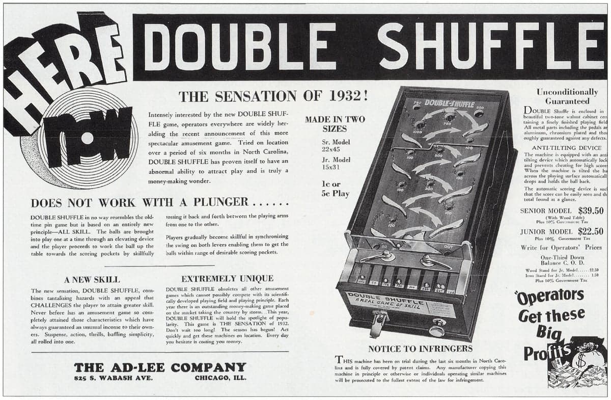 Double Shuffle pinball flyer, Ad-Lee Company, 1932