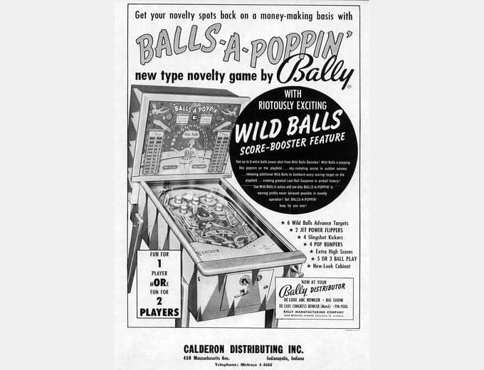 Balls-A-Poppin pinball flyer, Bally Manufacturing Corporation, 1956