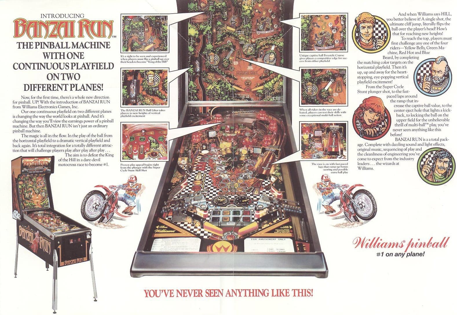 Banzai Run pinball flyer, Williams Electronics Games, Incorporated, 1988
