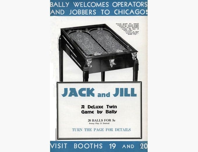 Jack and Jill pinball flyer, Bally Manufacturing Corporation, 1933