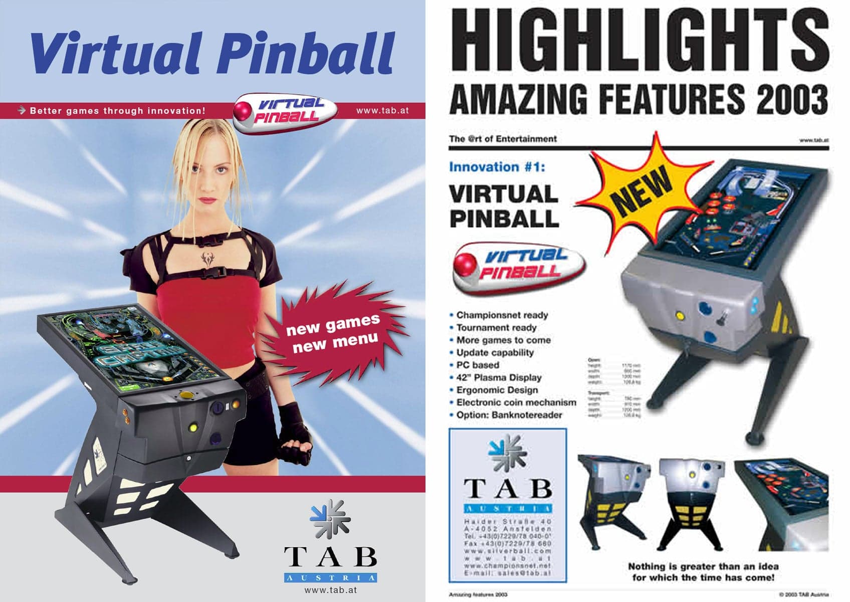 Virtual Pinball pinball flyer, TAB Australia, 2002
