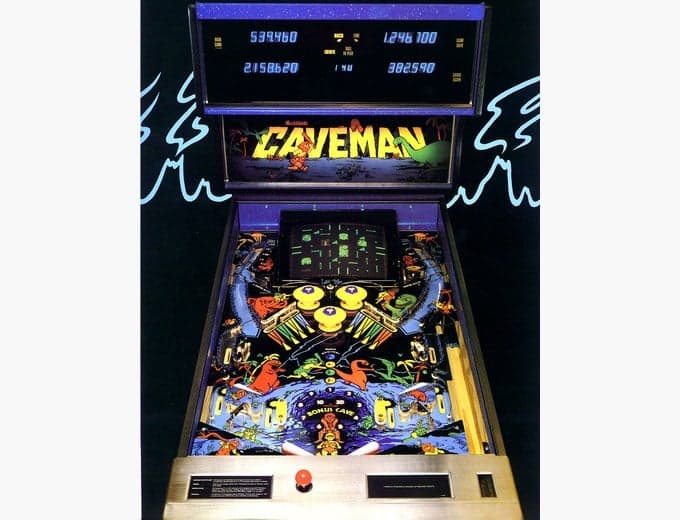 Caveman pinball flyer, D. Gottlieb & Company, 1982