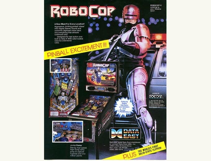 RoboCop pinball flyer, Data East Pinball, Incorporated, 1989