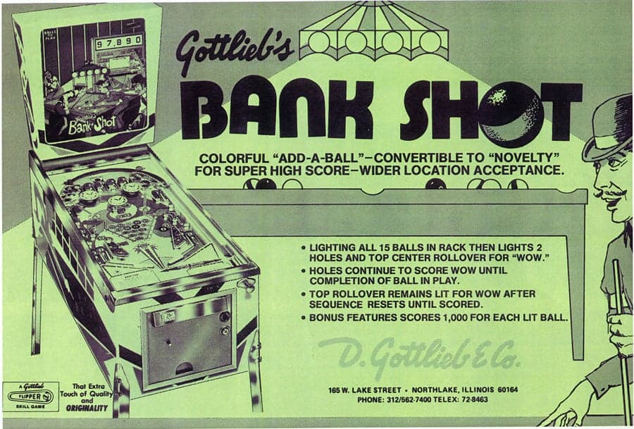 Bank Shot pinball flyer, D. Gottlieb & Company, 1976