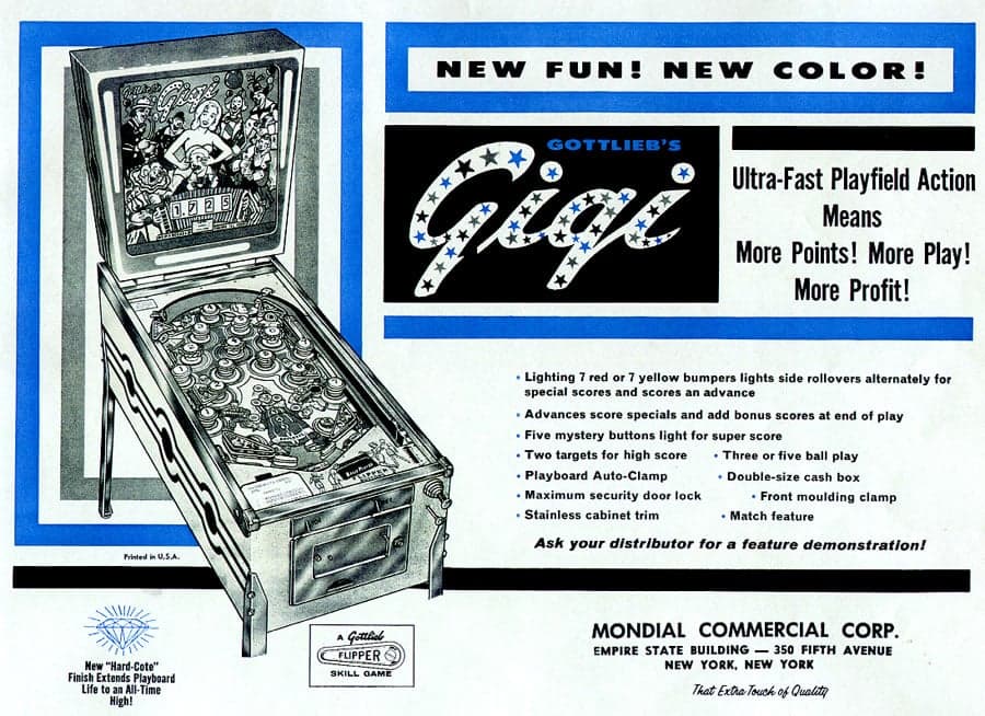 Gigi pinball flyer, D. Gottlieb & Company, 1963