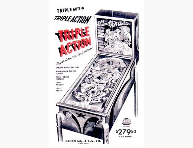 Triple Action pinball flyer, Genco Manufacturing Company, 1948