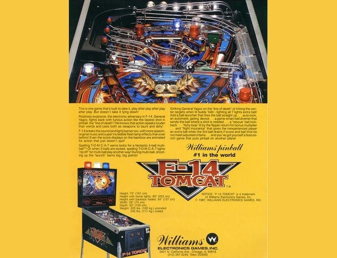 F-14 Tomcat pinball flyer, Williams Electronics Games, Incorporated, 1987