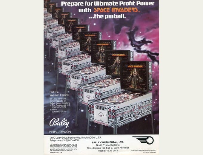 Space Invaders pinball flyer, Bally Manufacturing Corporation, 1980