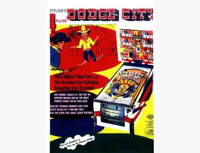 Dodge City pinball flyer, D. Gottlieb & Company, 1965