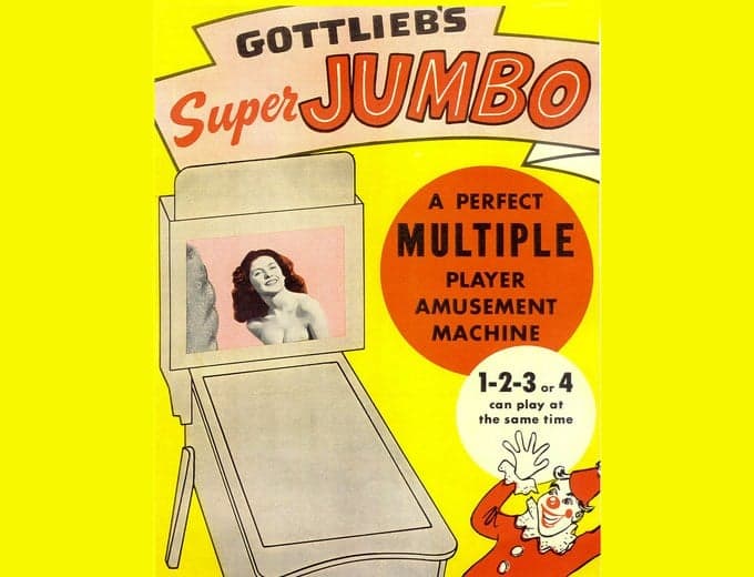 Super Jumbo pinball flyer, D. Gottlieb & Company, 1954