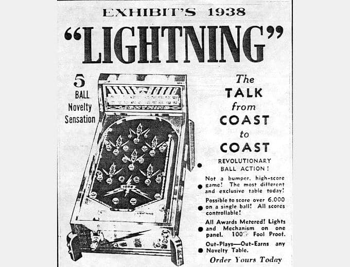 Lightning pinball flyer, Exhibit Supply Company, 1938