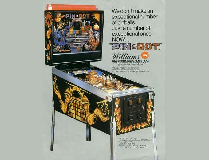 PIN·BOT pinball flyer, Williams Electronics Games, Incorporated, 1986