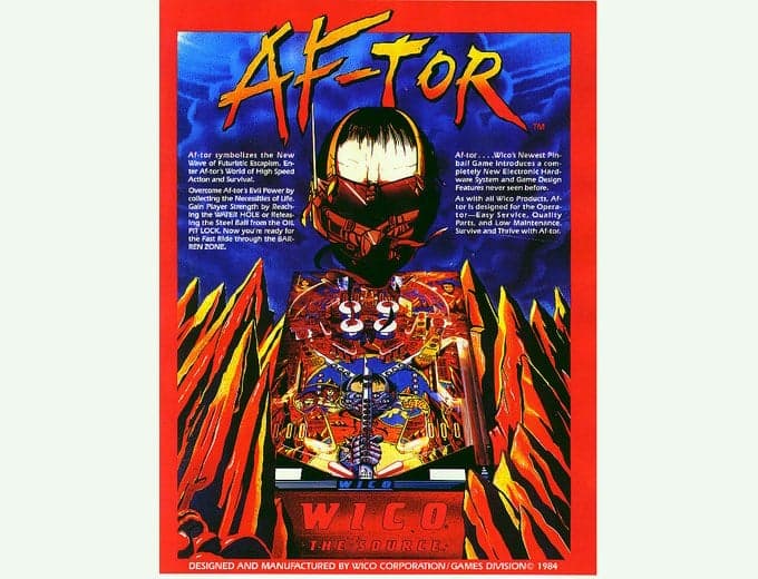 Af-Tor pinball flyer, Wico Corporation, 1984