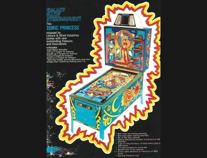 Cosmic Princess pinball flyer, Leisure & Allied Industries, 1979