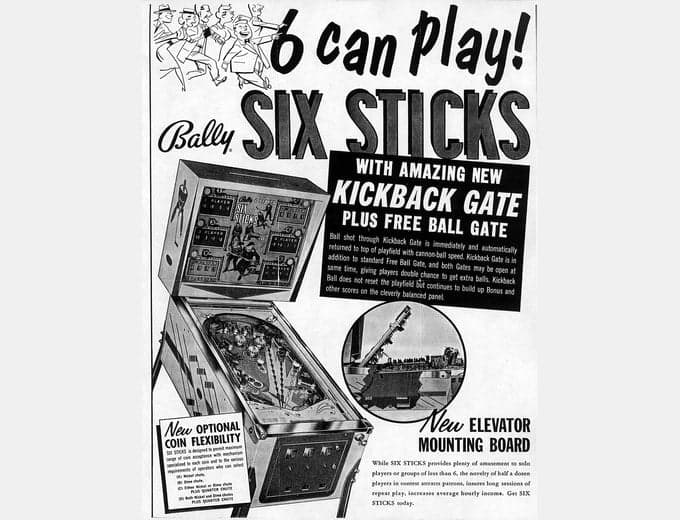 Six Sticks pinball flyer, Bally Manufacturing Corporation, 1966