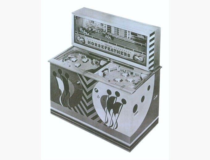 Horsefeathers two-player machine photographed against white, no advertising copy, Williams Manufacturing Company, 1952