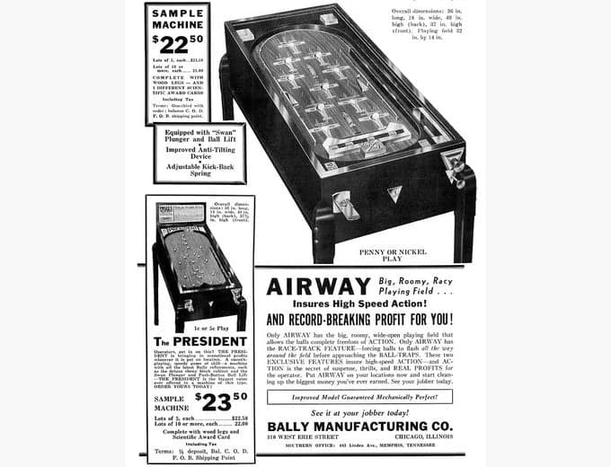 Airway pinball flyer, Bally Manufacturing Corporation, 1933