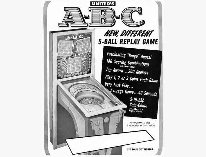 A-B-C pinball flyer, United Manufacturing, 1951